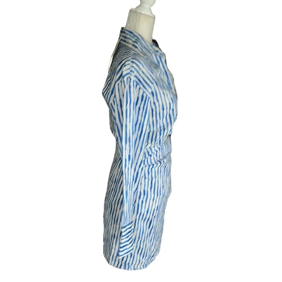 NWT Zara Blue & White Striped Linen Blend Cutout Midriff Twist Mini Dress - XS - Picture 10 of 16